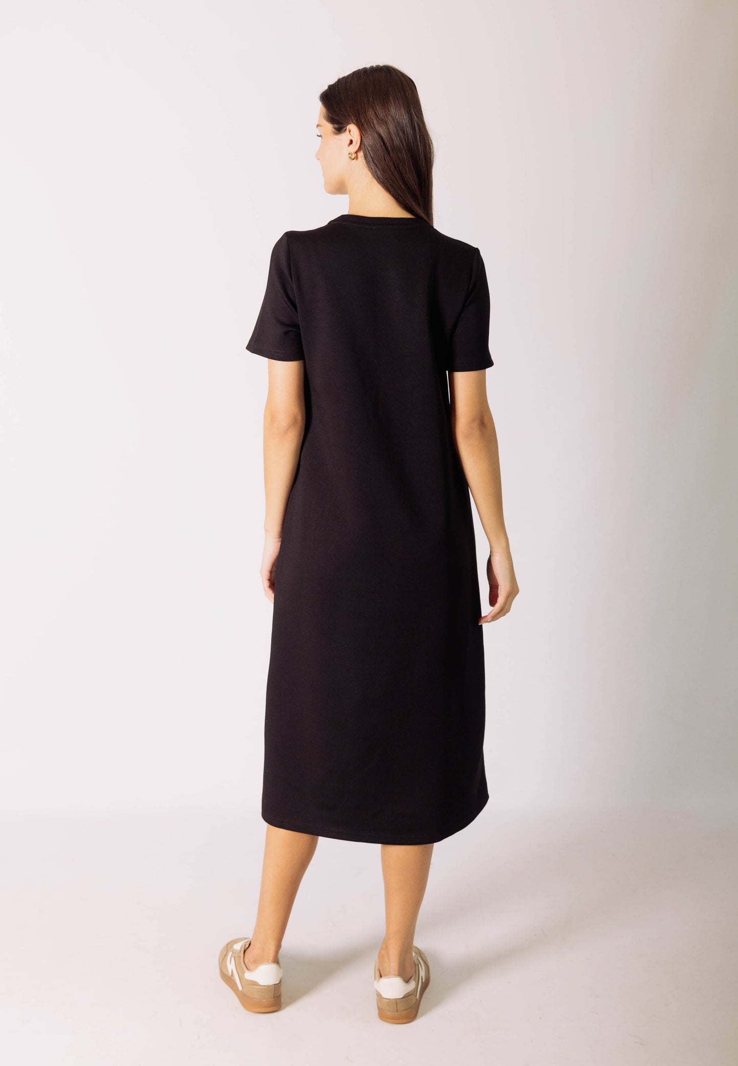 P. CILL Butter Modal Short Sleeve Contrast Rib Neckband Midi