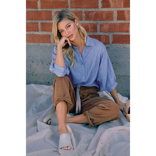 DENIM BLUE GAUZE OVERSIZED BUTTON DOWN SHIRT