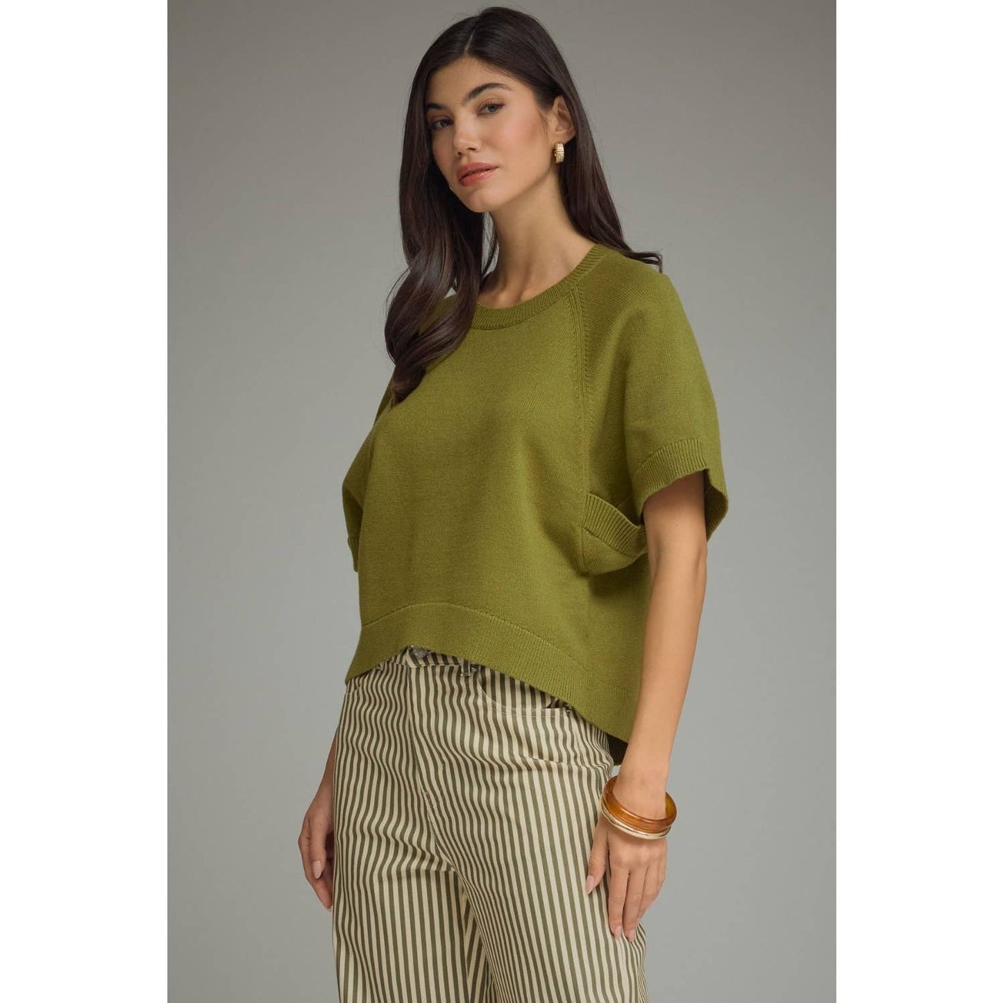 NEW Solid short dolman sleeve knit top