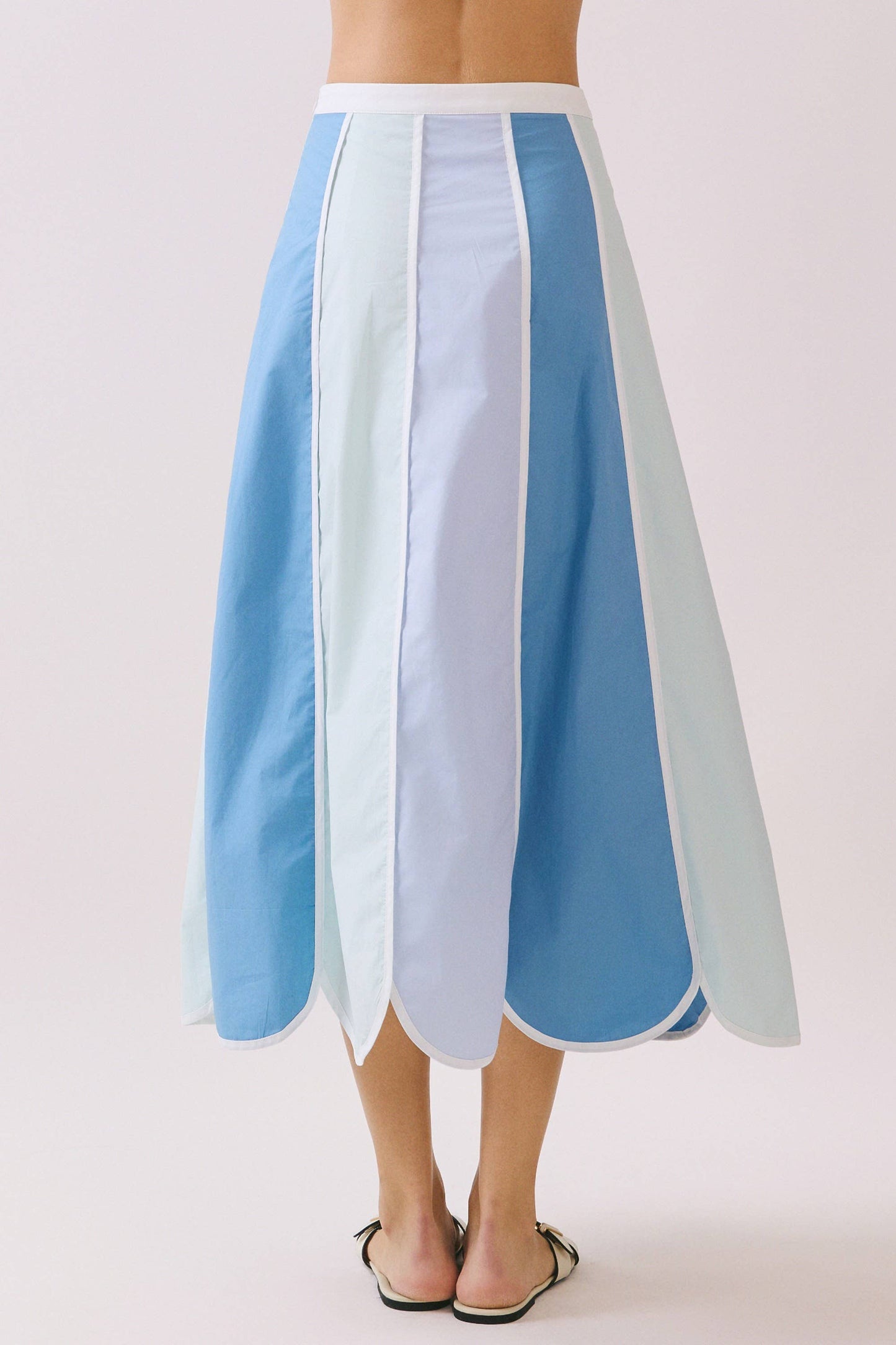 CS3960-Color Block Paneled Design A Line Midi Skirt