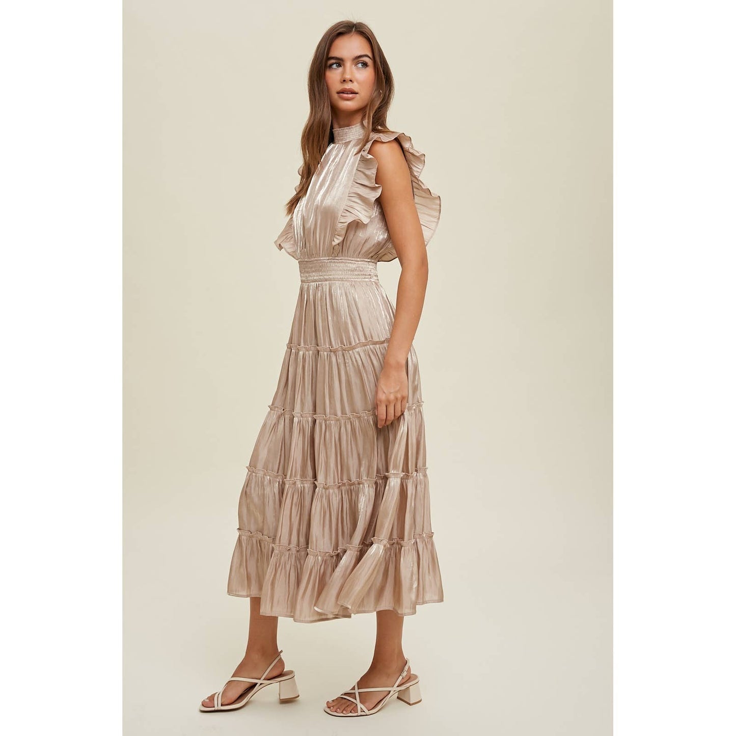 ORGANZA TIERED MIDI DRESS WITH RUFFLE DETAIL / WL23-8374