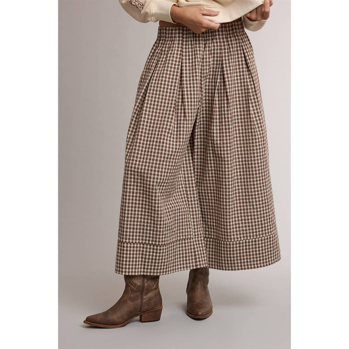GINGHAM WIDE LEG PULL ON PANTS / WL26-14080