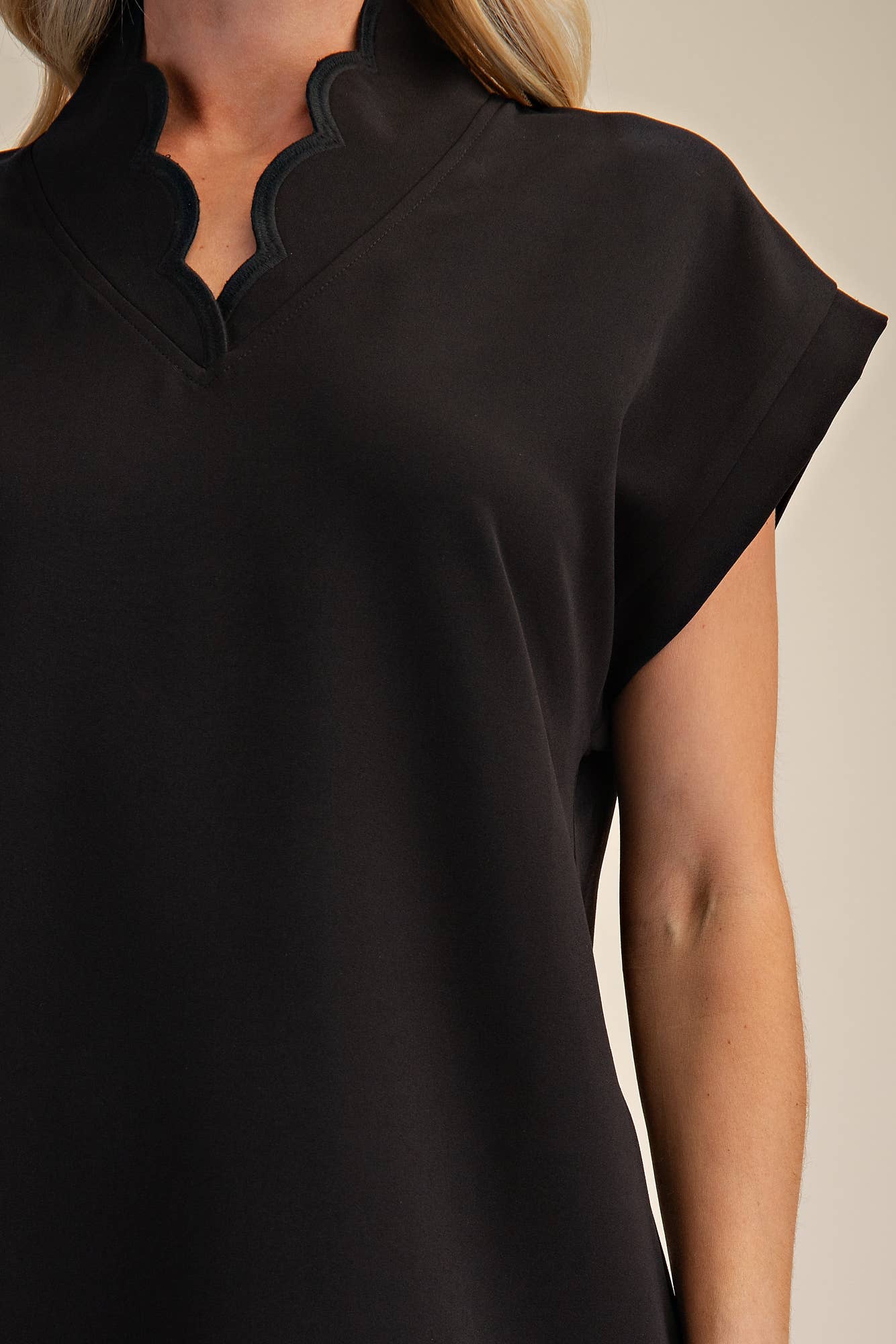 Scallop V-Neck Mini Dress