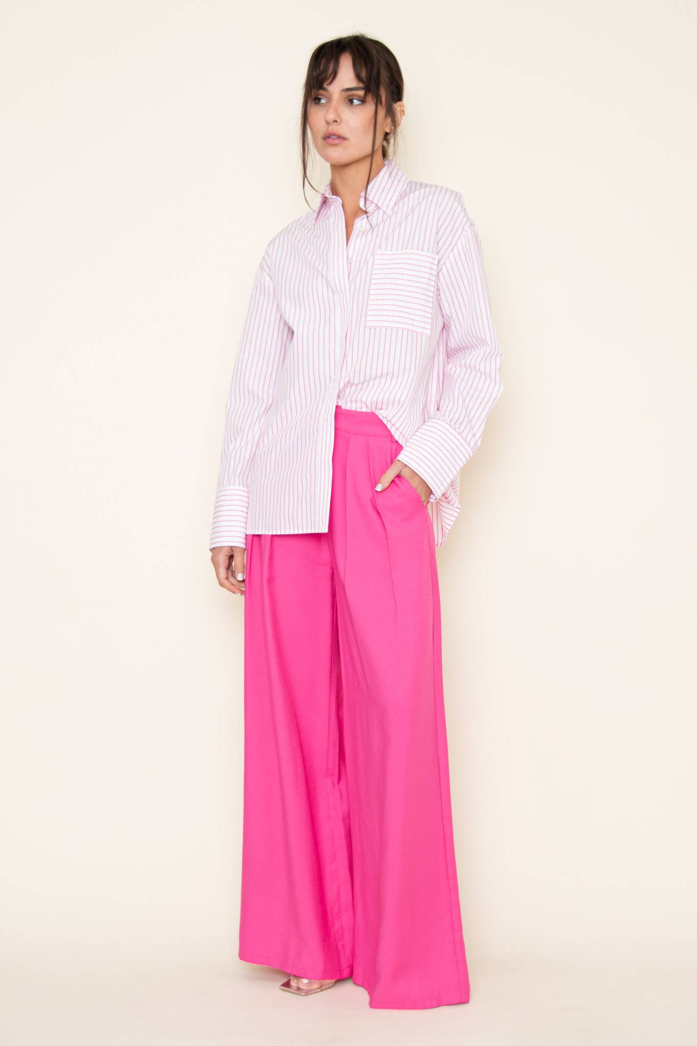 TRENDY PLEATED STRAIGHT LEG HIGH WAISTED TROUSERS -PI5491FO