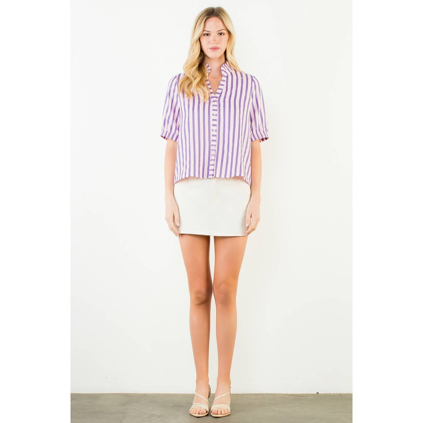Short Sleeve Striped Button Down Top