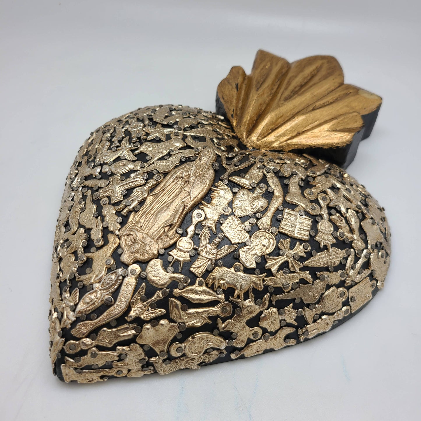 Gold Folk Art Heart w/ Milagros