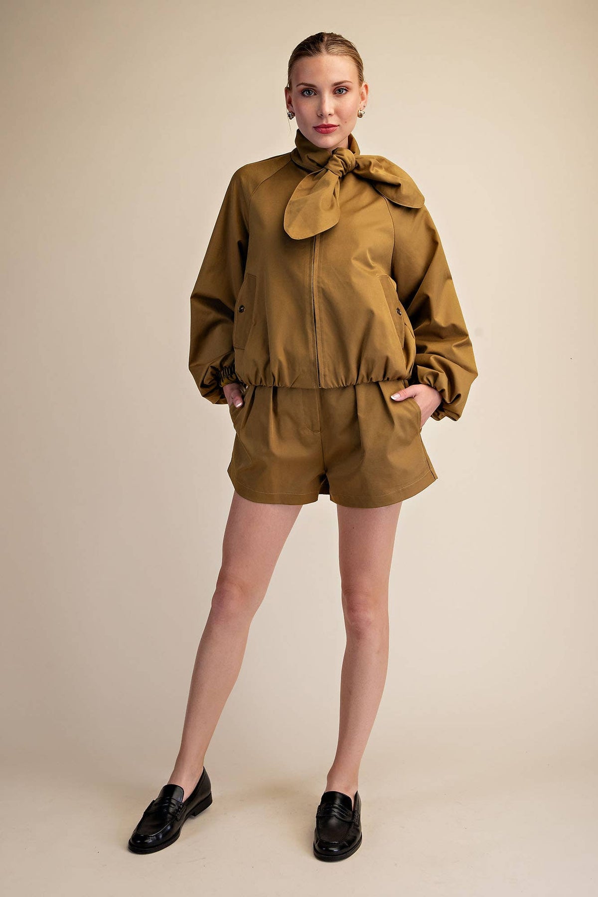Scarf Collar Long Sleeve Puffy Jacket