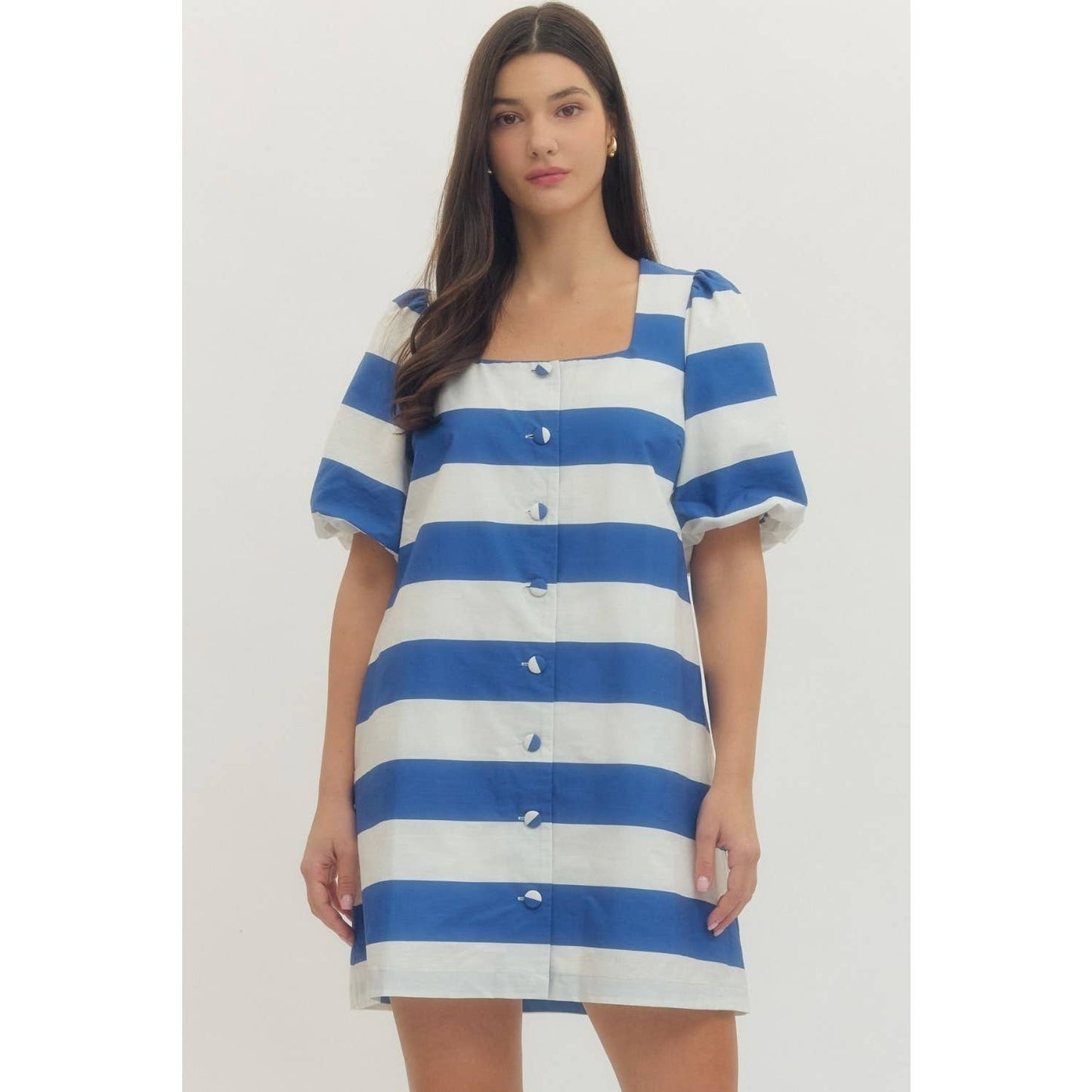 Bold stripe short puff sleeve mini dress