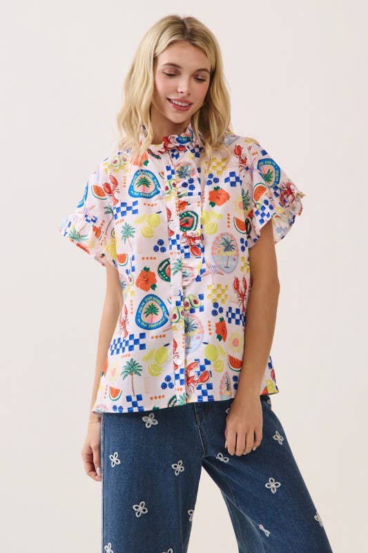 Printed Button-Front Blouse CT52642
