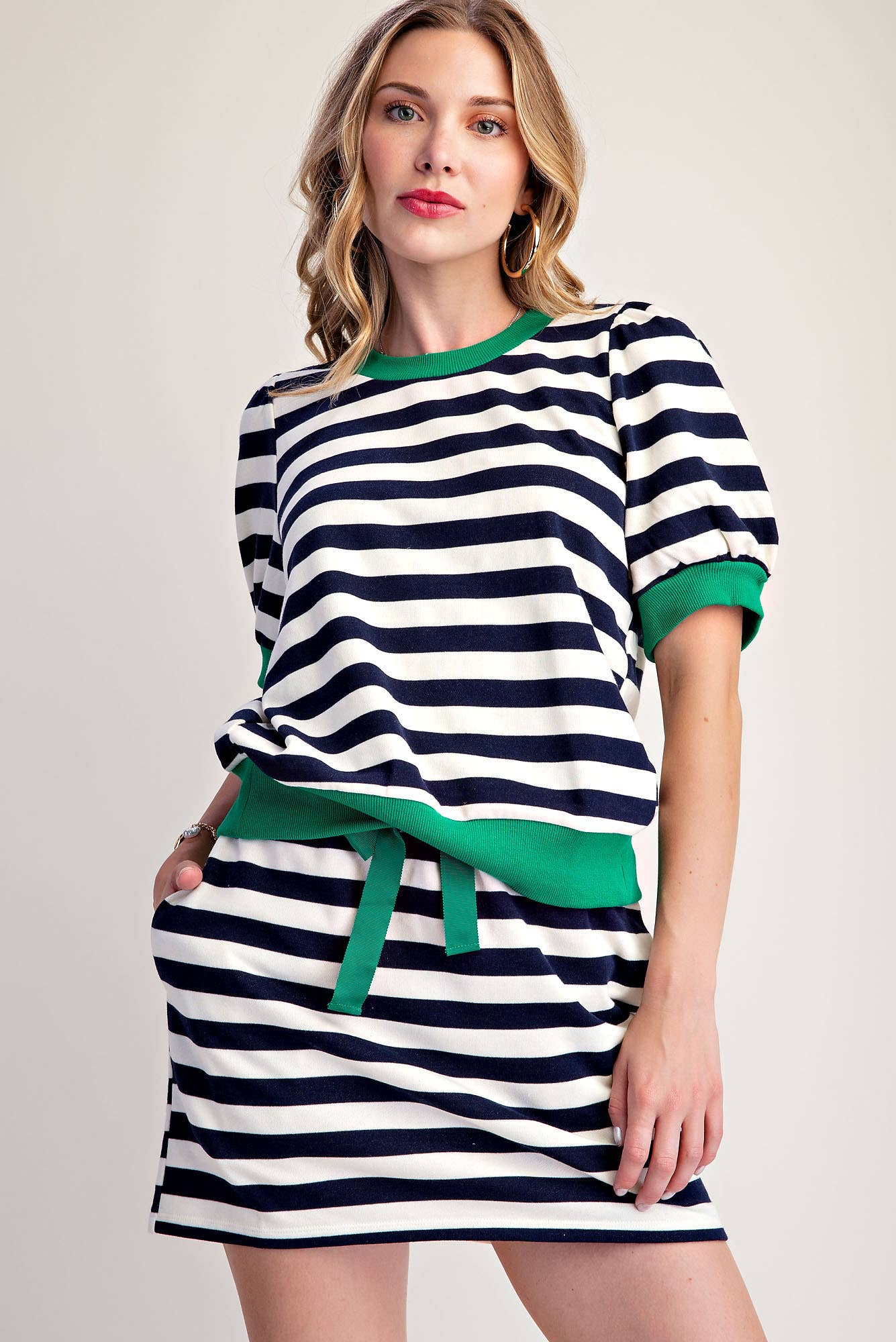 Stripe Sweatshirts Pullover Puff Sleeve