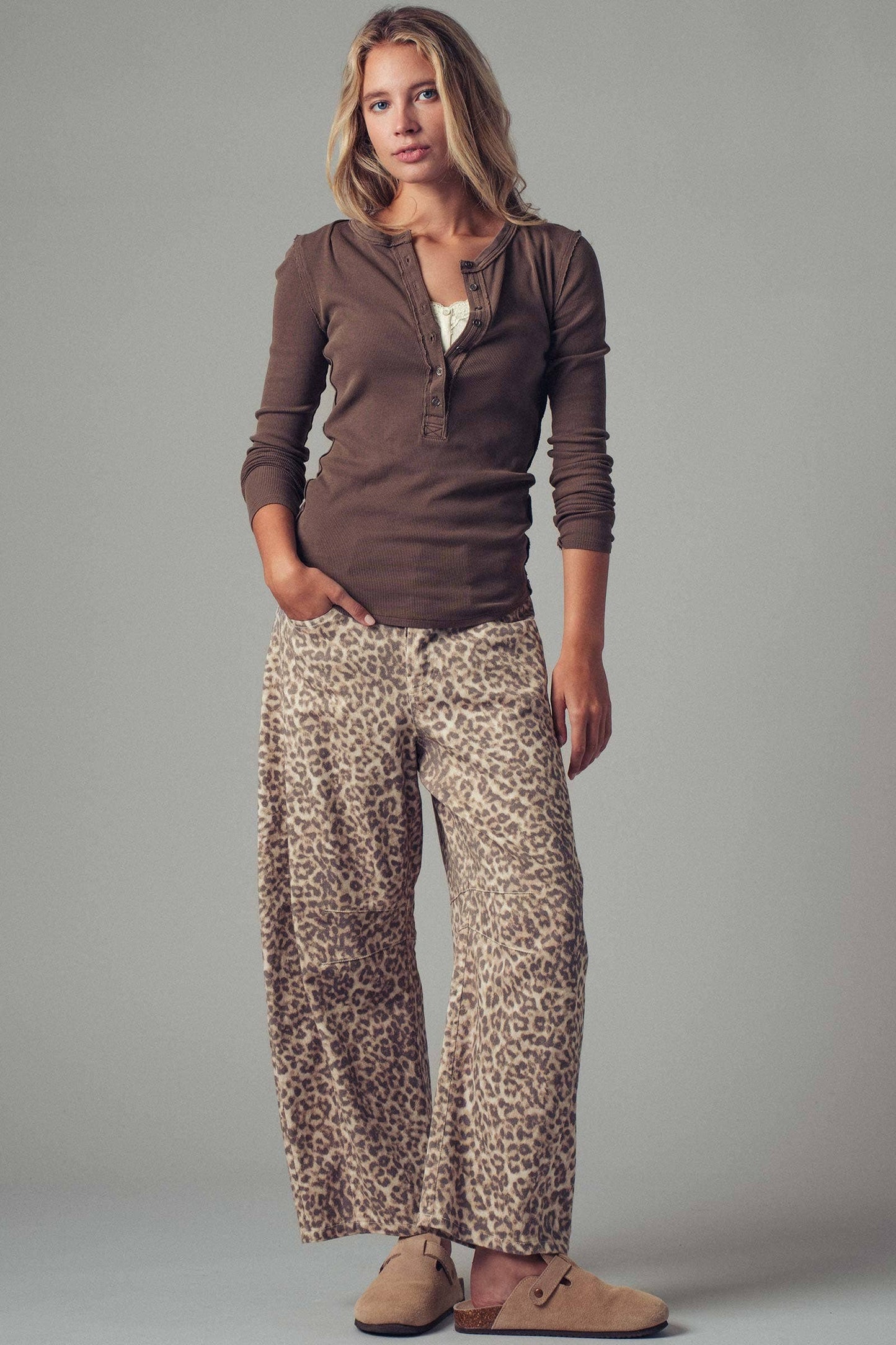 0705-4554 | Leopard Print Wide Leg Camo Pants