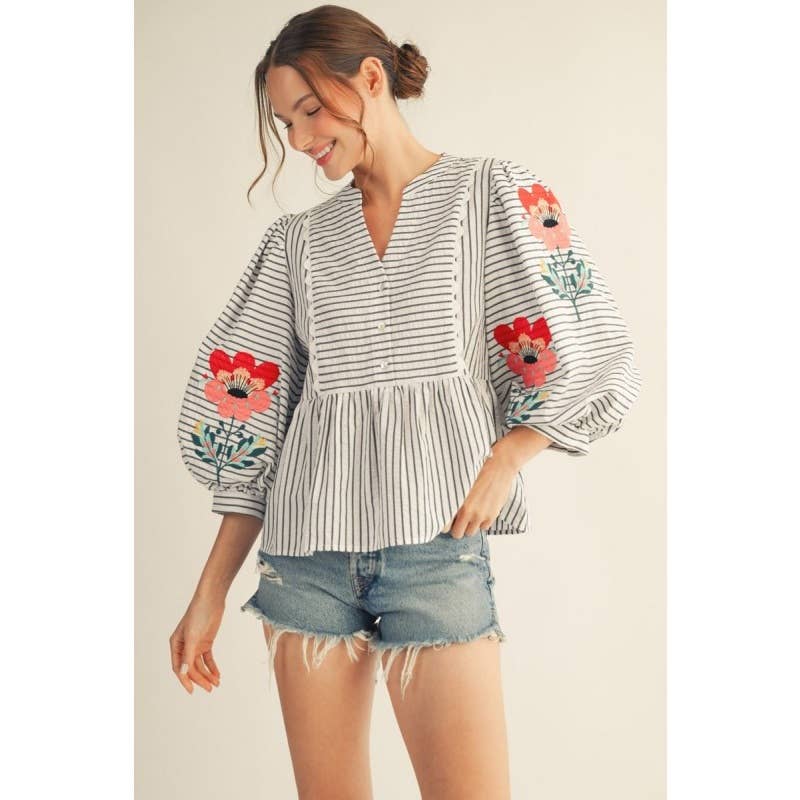 Embroidered Stripe Top