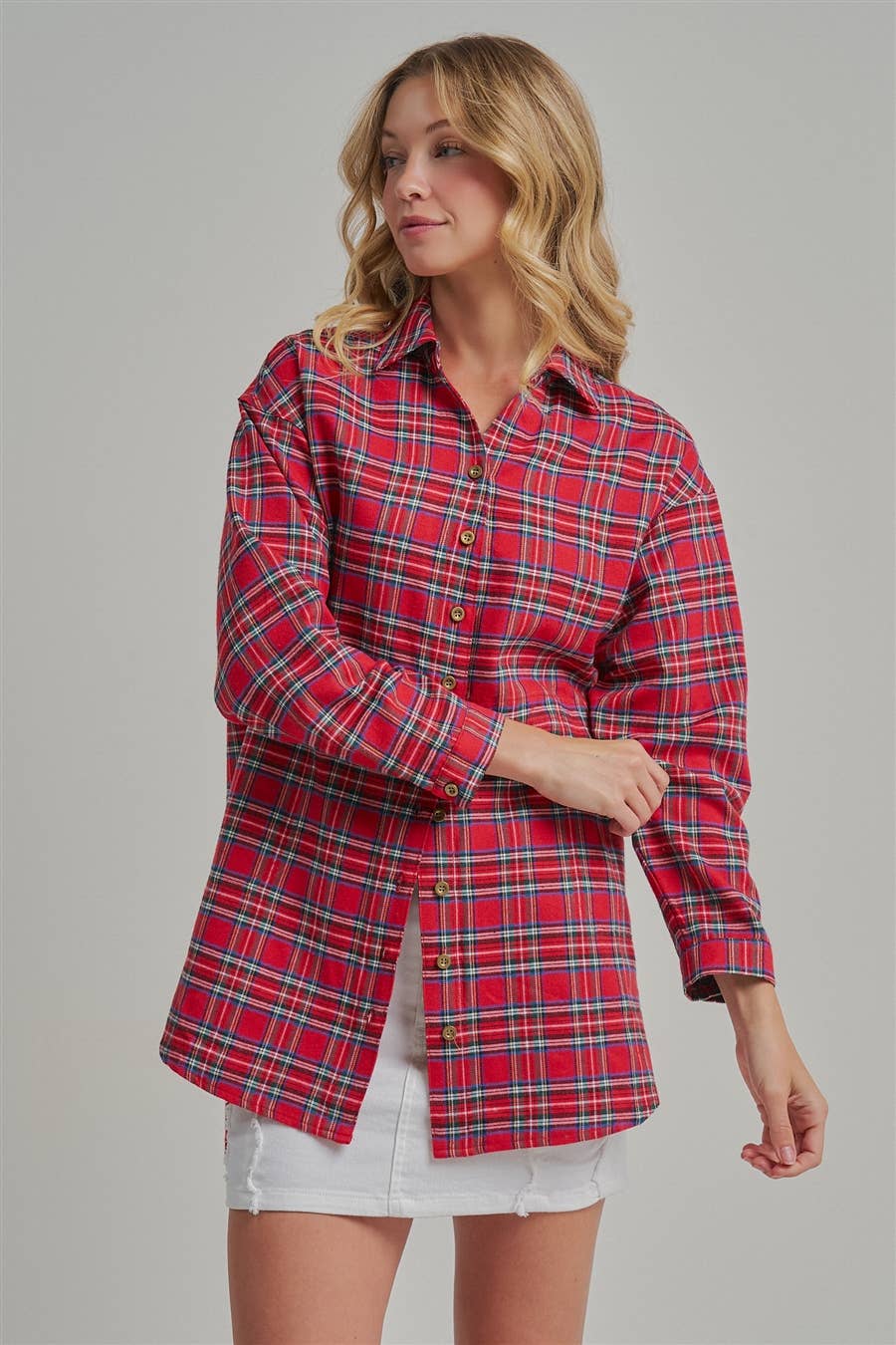CHRISTMAS HOLIDAY  PLAID BUTTON DOWN SHIRT TOP_JLT00105-09