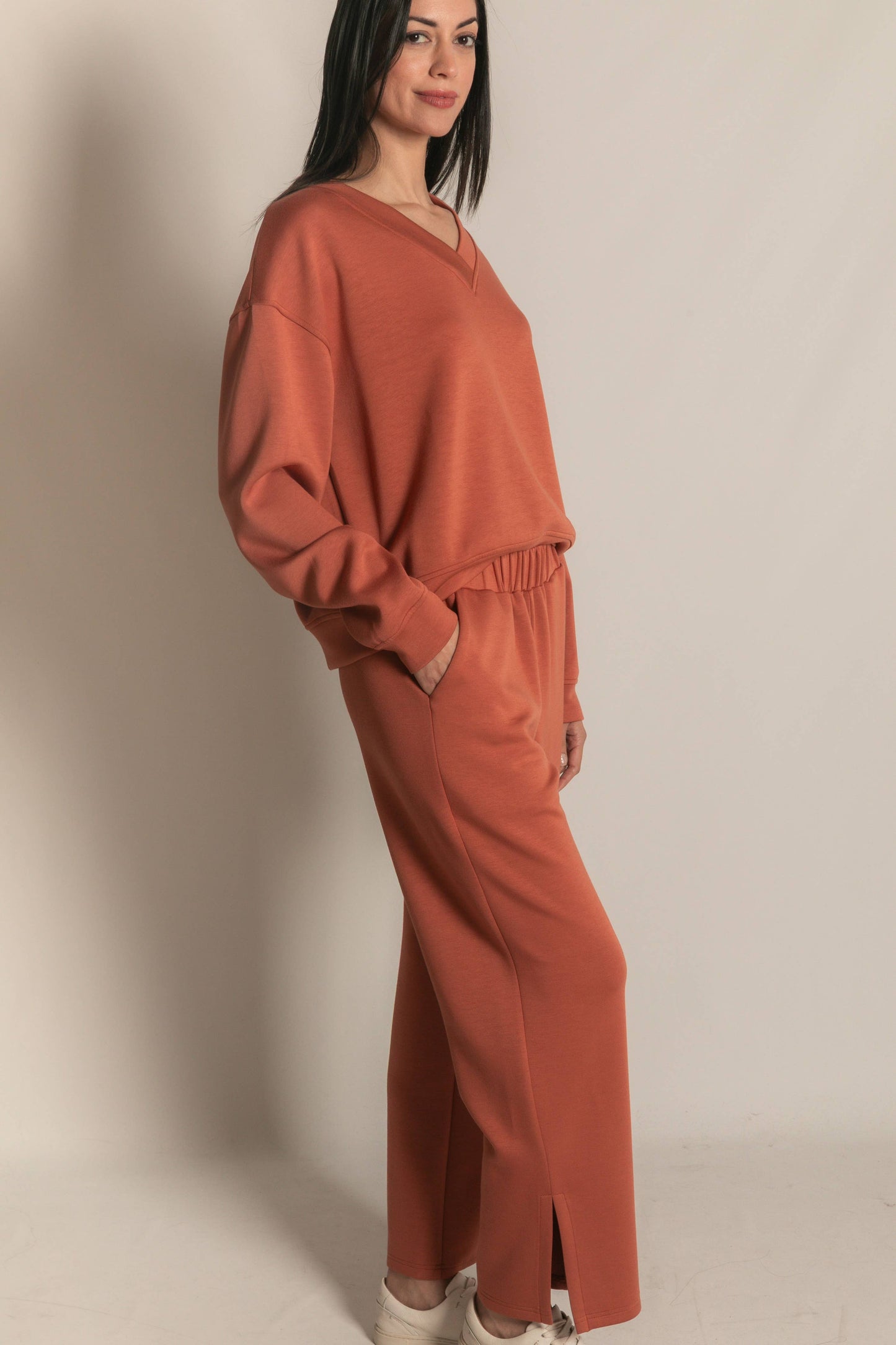 P. CILL Butter Modal Wide Leg Pants with Bottom Slits
