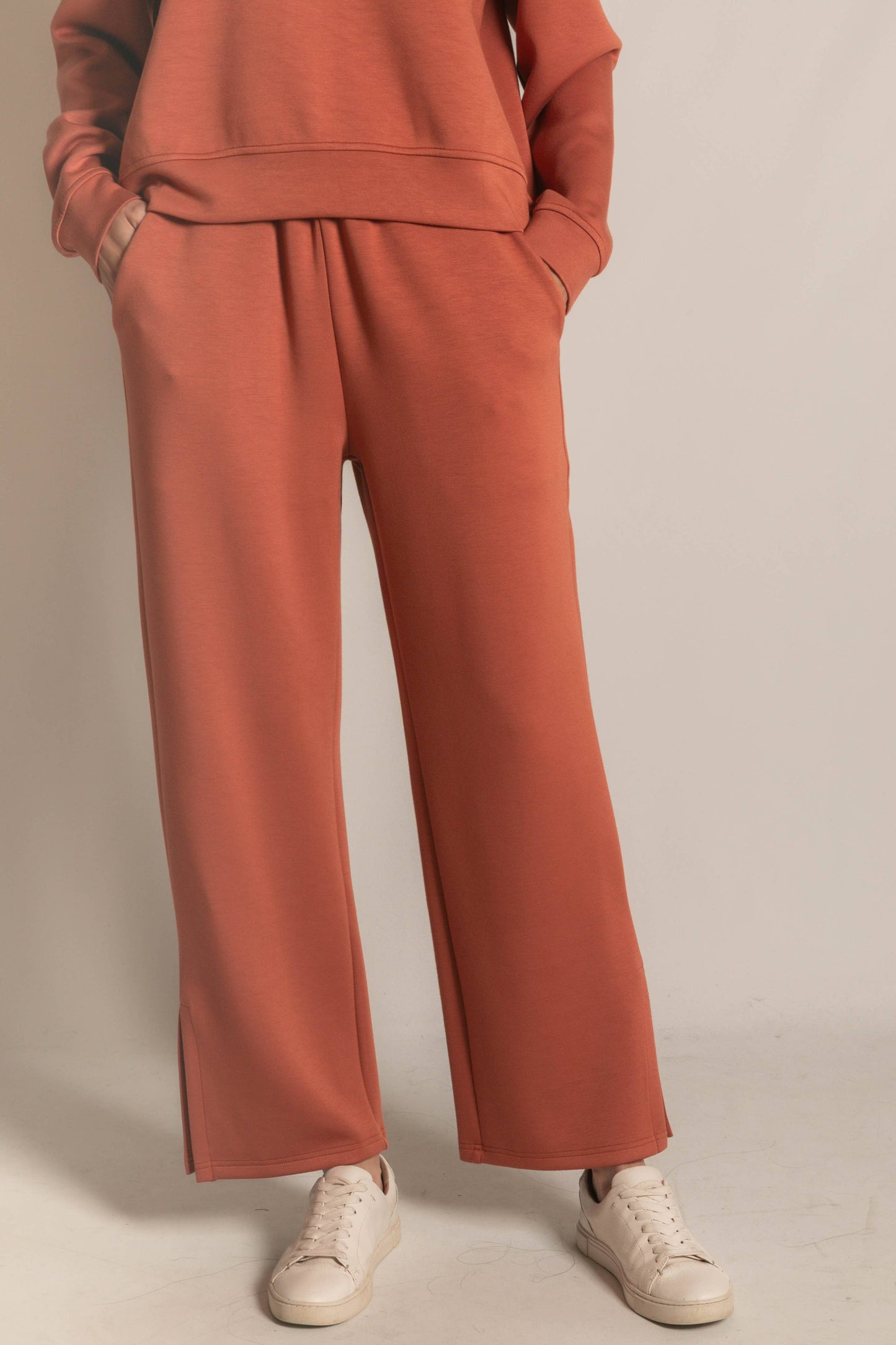 P. CILL Butter Modal Wide Leg Pants with Bottom Slits