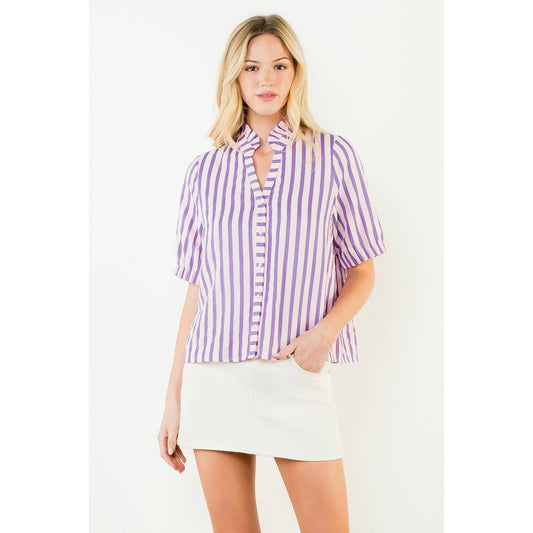 Short Sleeve Striped Button Down Top