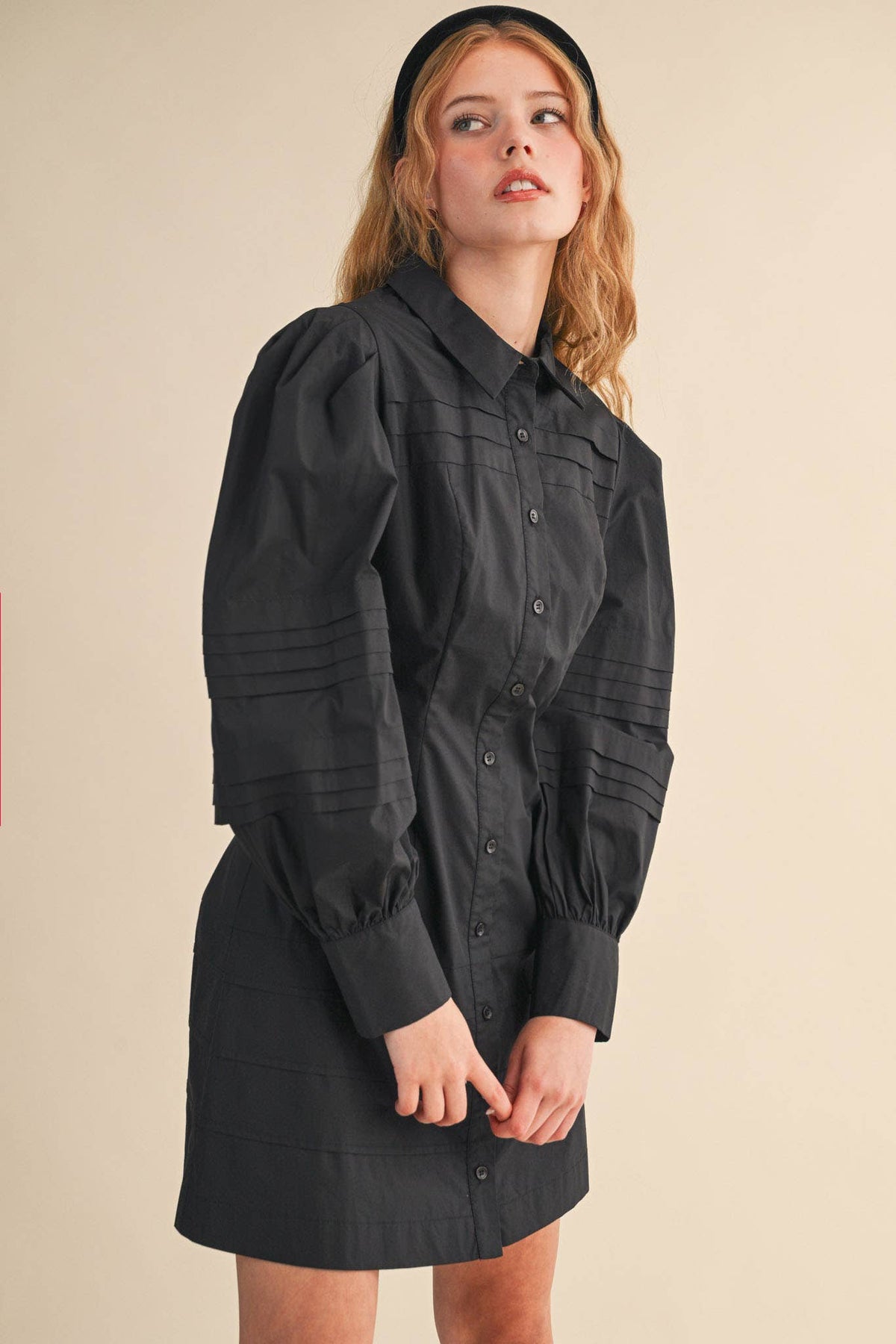 PIN TUCK DETAIL BUTTON DOWN MINI DRESS MDR4328