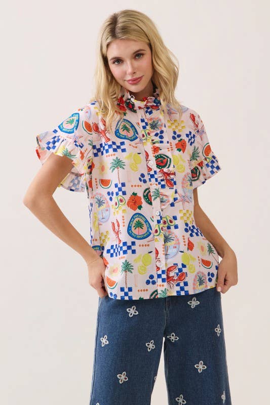 Printed Button-Front Blouse CT52642