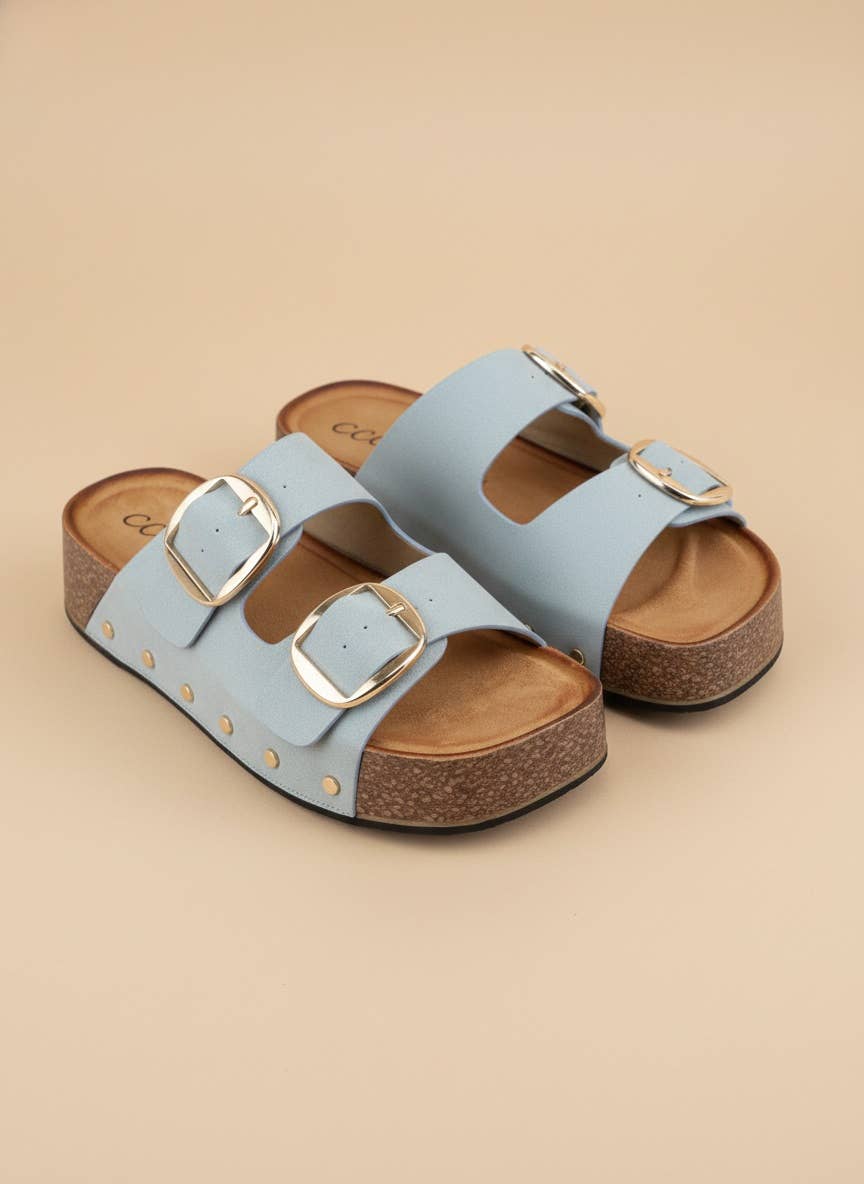 NANCY DOUBLE STRAPS WITH BOLD METAL BUCKLES PLATFORM SANDAL