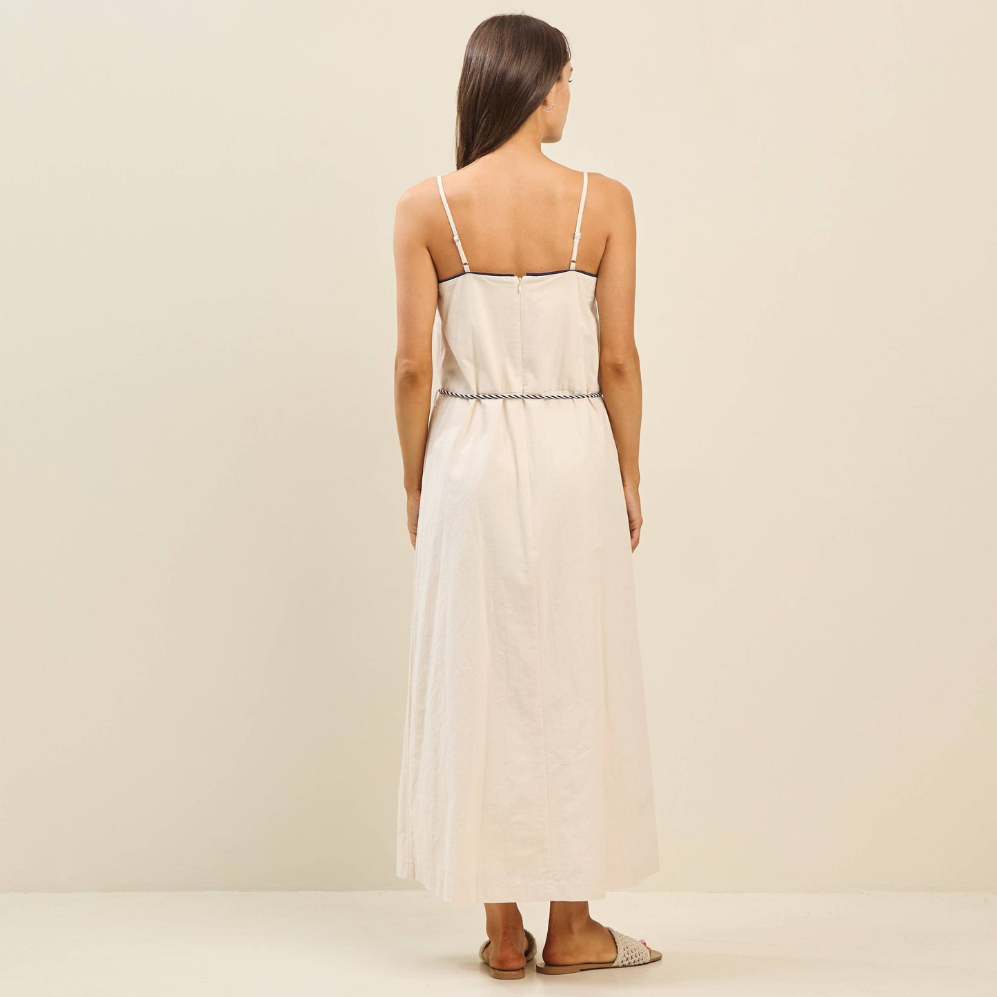 Embroidered tie waist dress