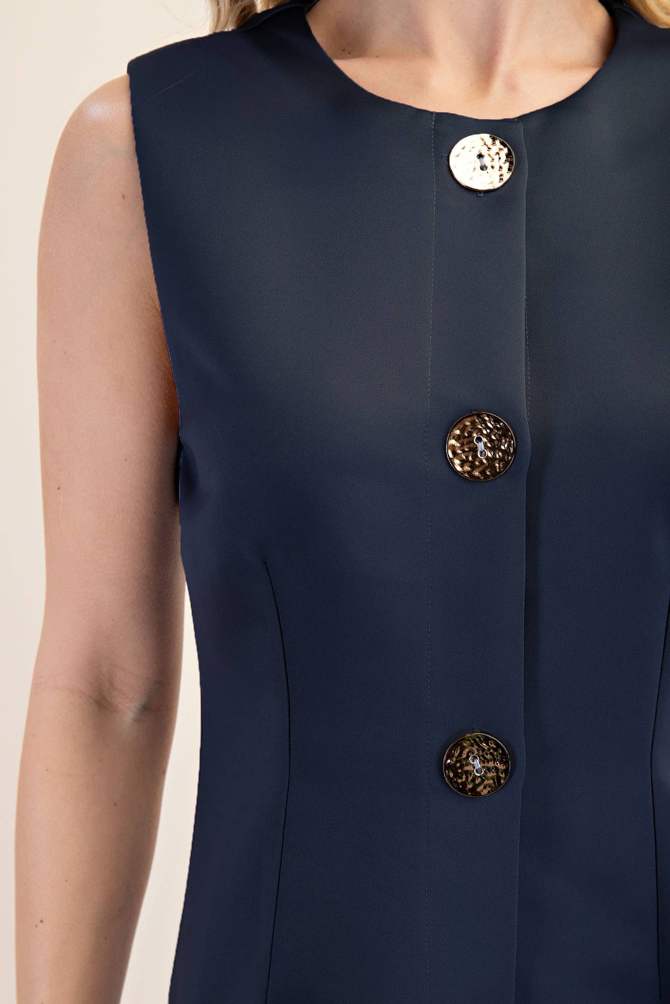 Gold Button Detail Sleeveless Mini Dress