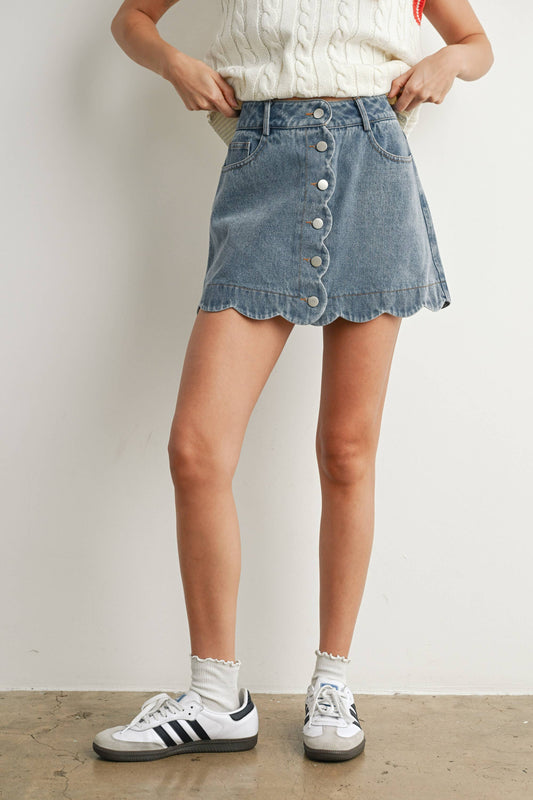 Buttoned Scallop Denim Skirt - BMS7702