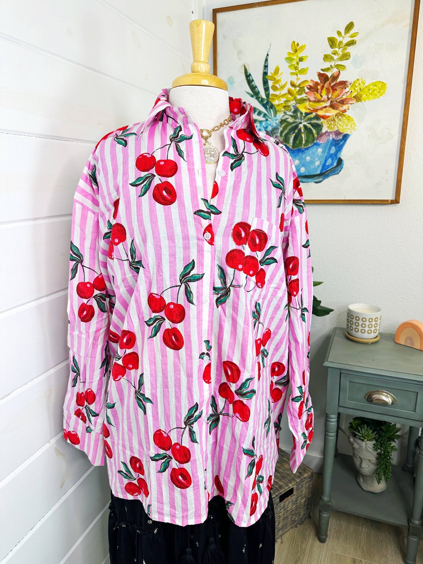 Boyfriend Button Down | Women’s Oversized Shirt | Cherries