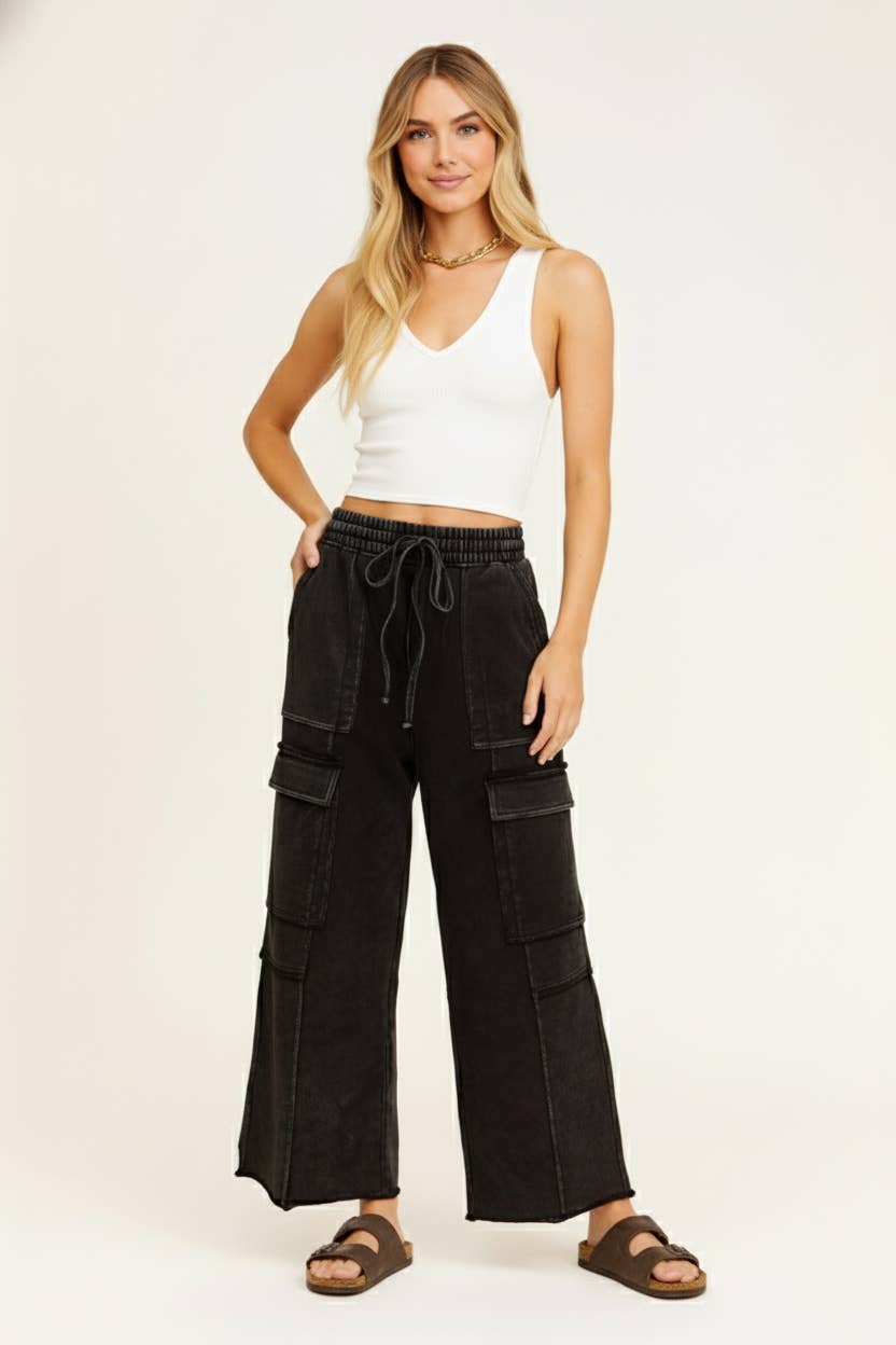 MINERAL WASHED TERRY CARGO PANTS
