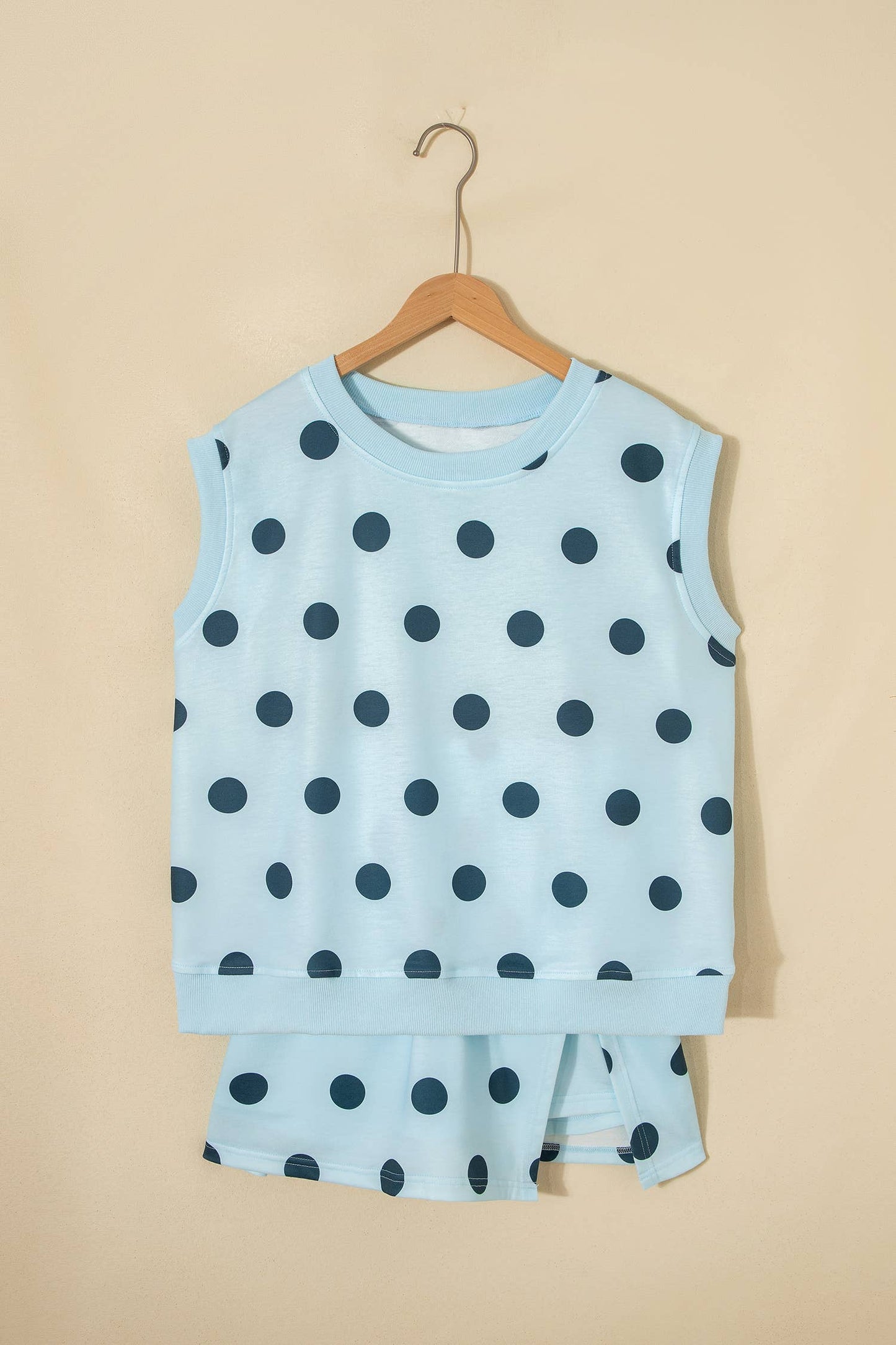 LAS Ribbed Trim Polka Dot Tank Split Mini Skort Set(S-4X)