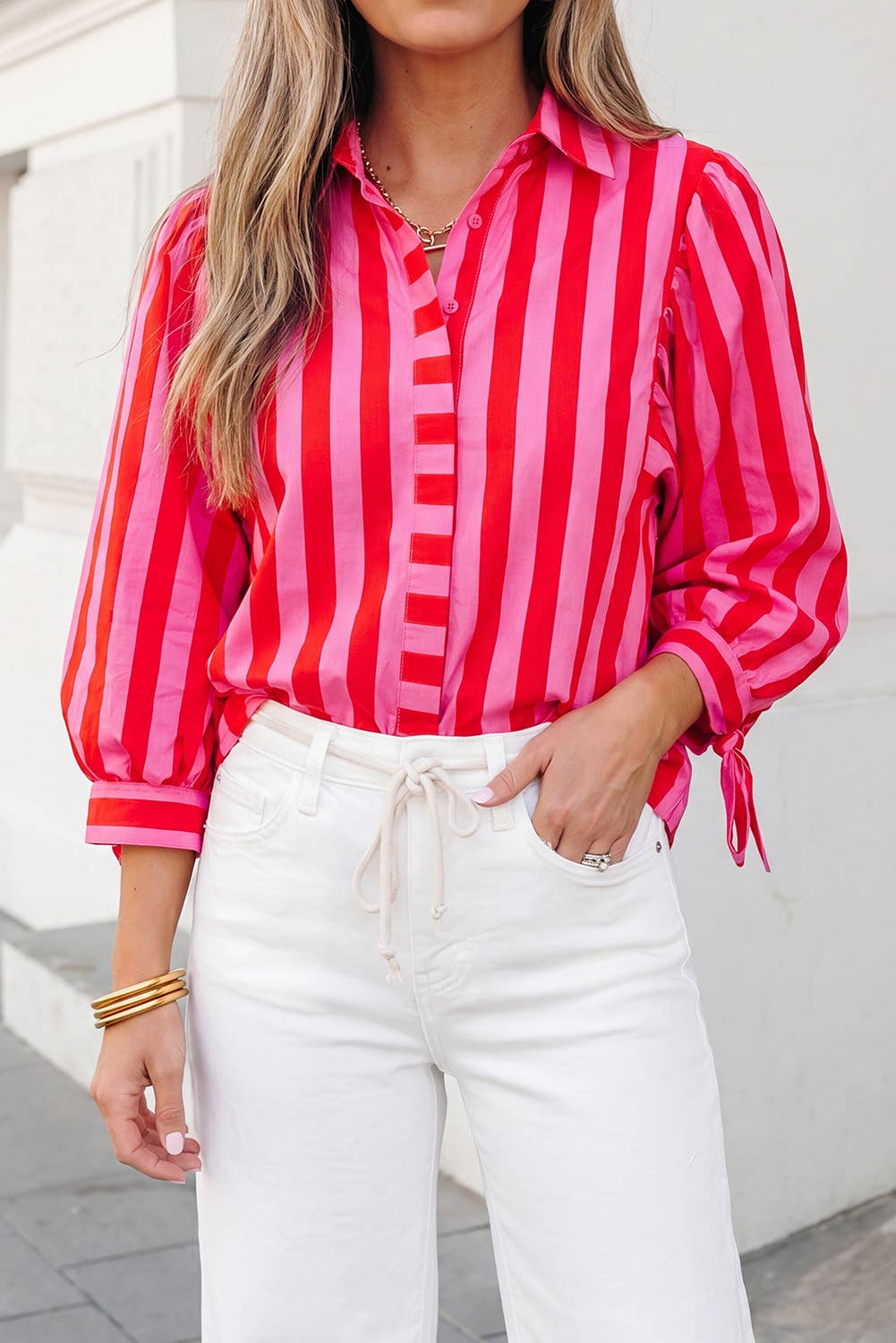 Stripe Tie Sleeve Button Down Shirt | S-XL