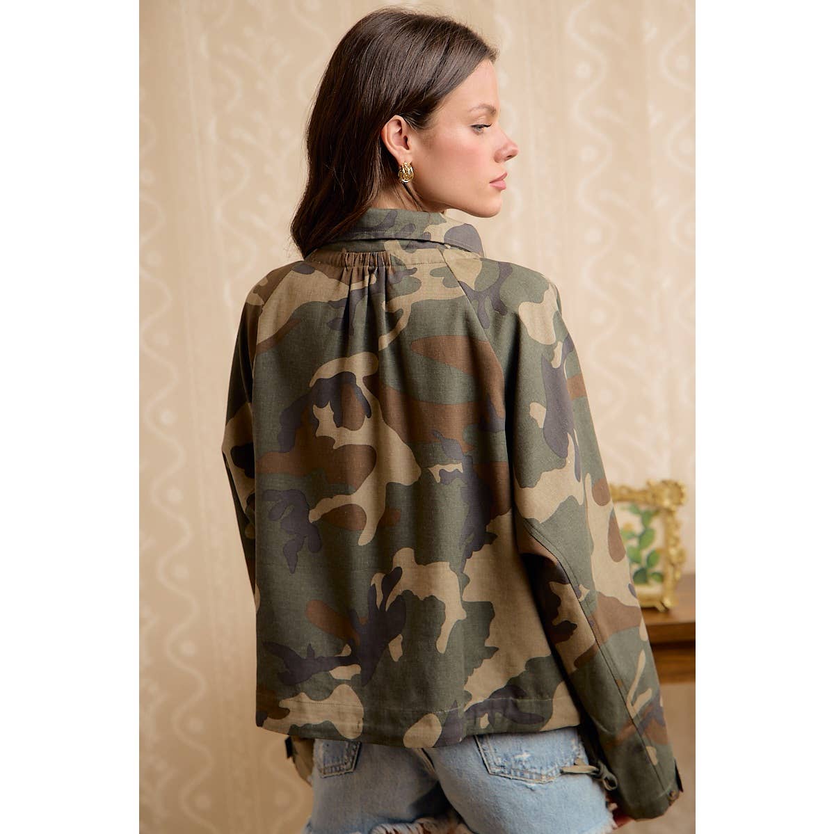 PRINTED HOODED WINDBREAKER JACKET TOP