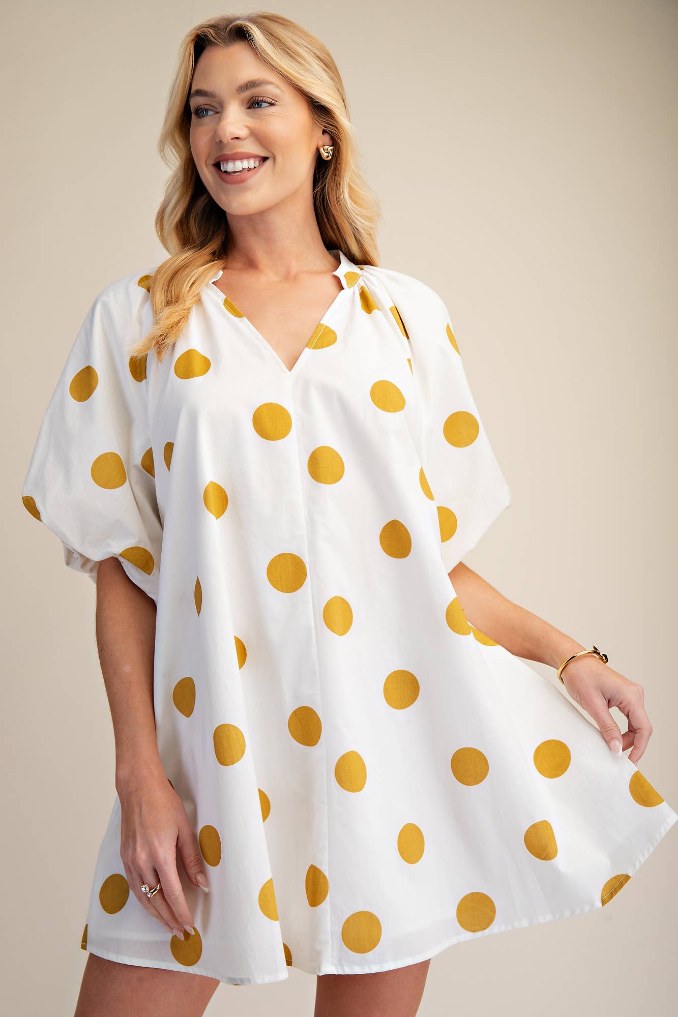 Puff-Sleeve Mini Shift Dress