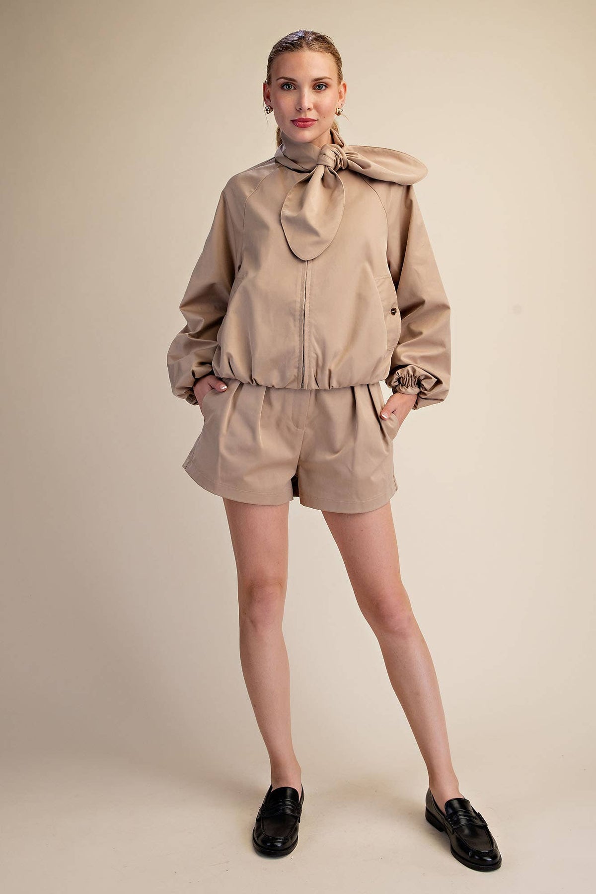 Scarf Collar Long Sleeve Puffy Jacket