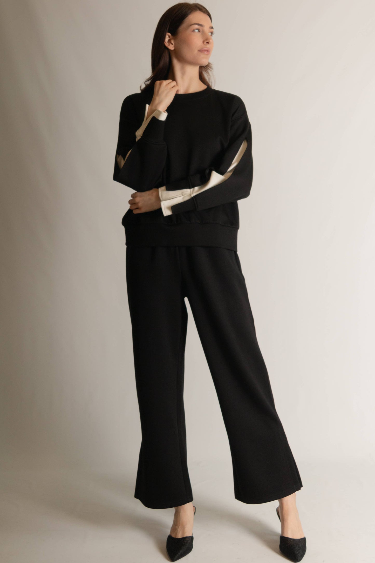 P. CILL Butter Modal Wide Leg Pants w/ Bottom Slit