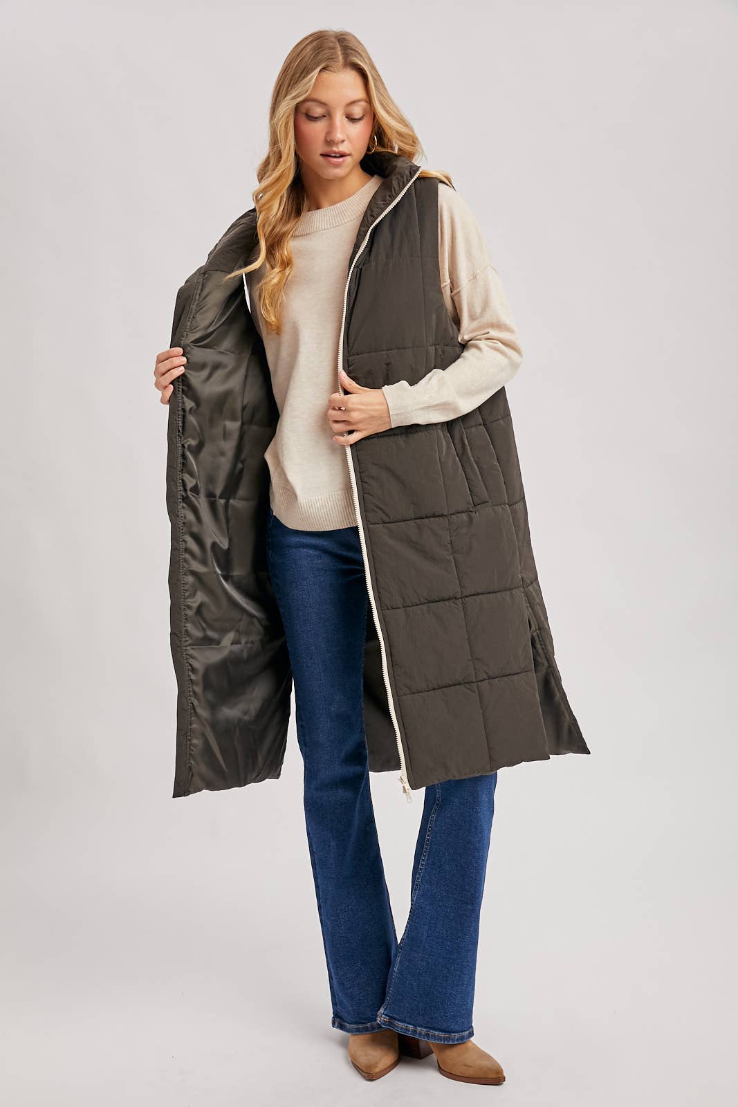 QUILTED LONGLINE PUFFER VEST