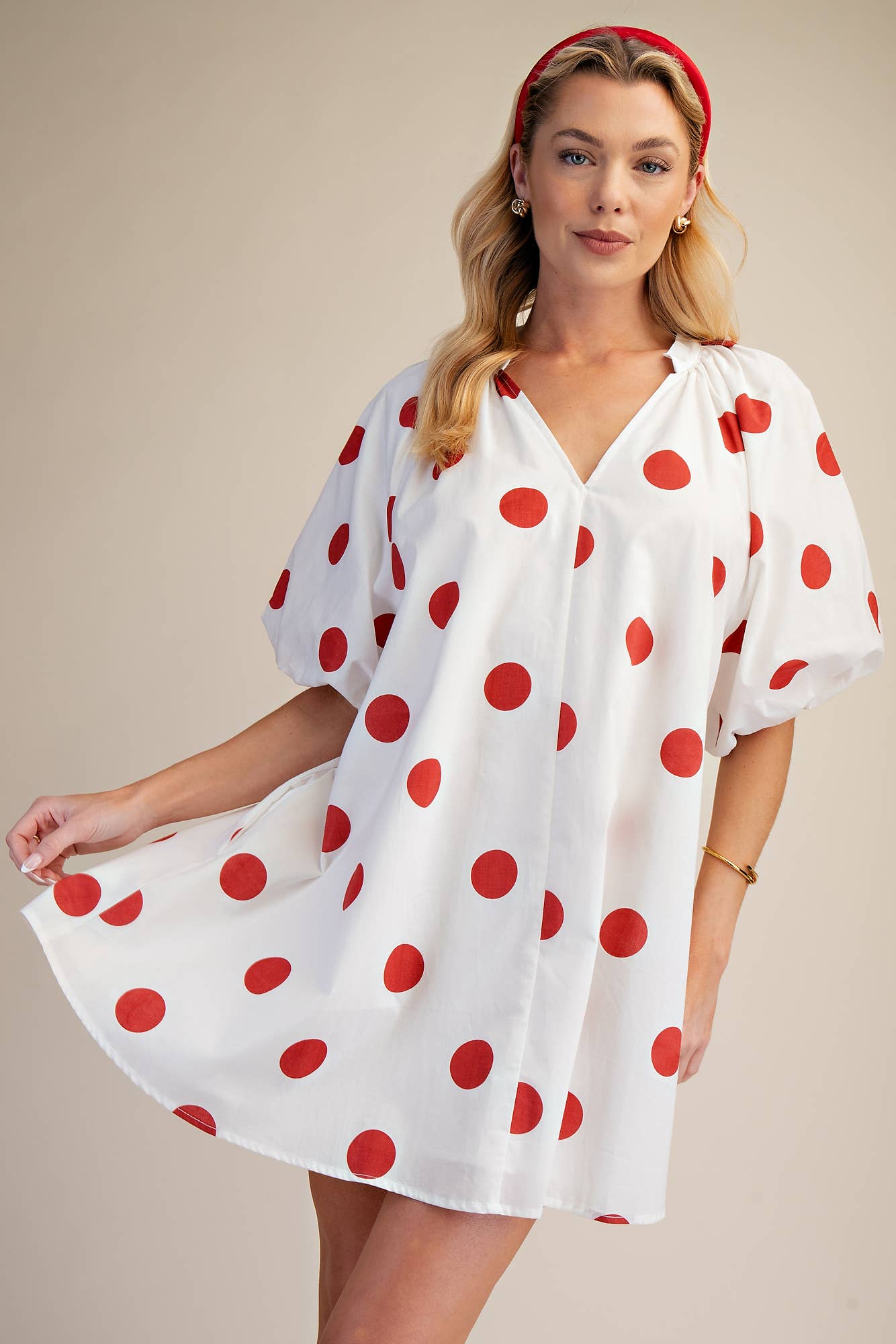 Puff-Sleeve Mini Shift Dress