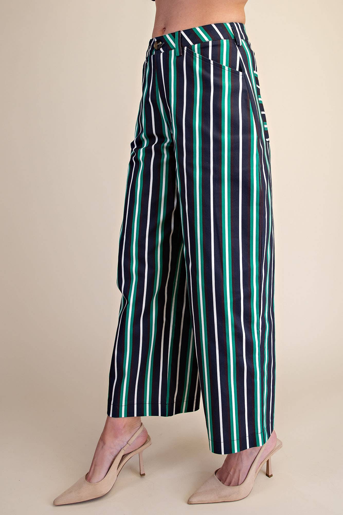 Barrel Leg Stripe Casual High Waist Pants