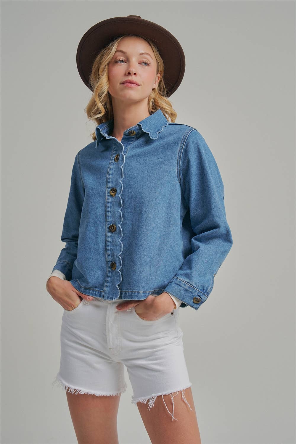 FALL DENIM JACKET WITH SCALLOP EMBROIDERY COLLAR_JLT00349-01