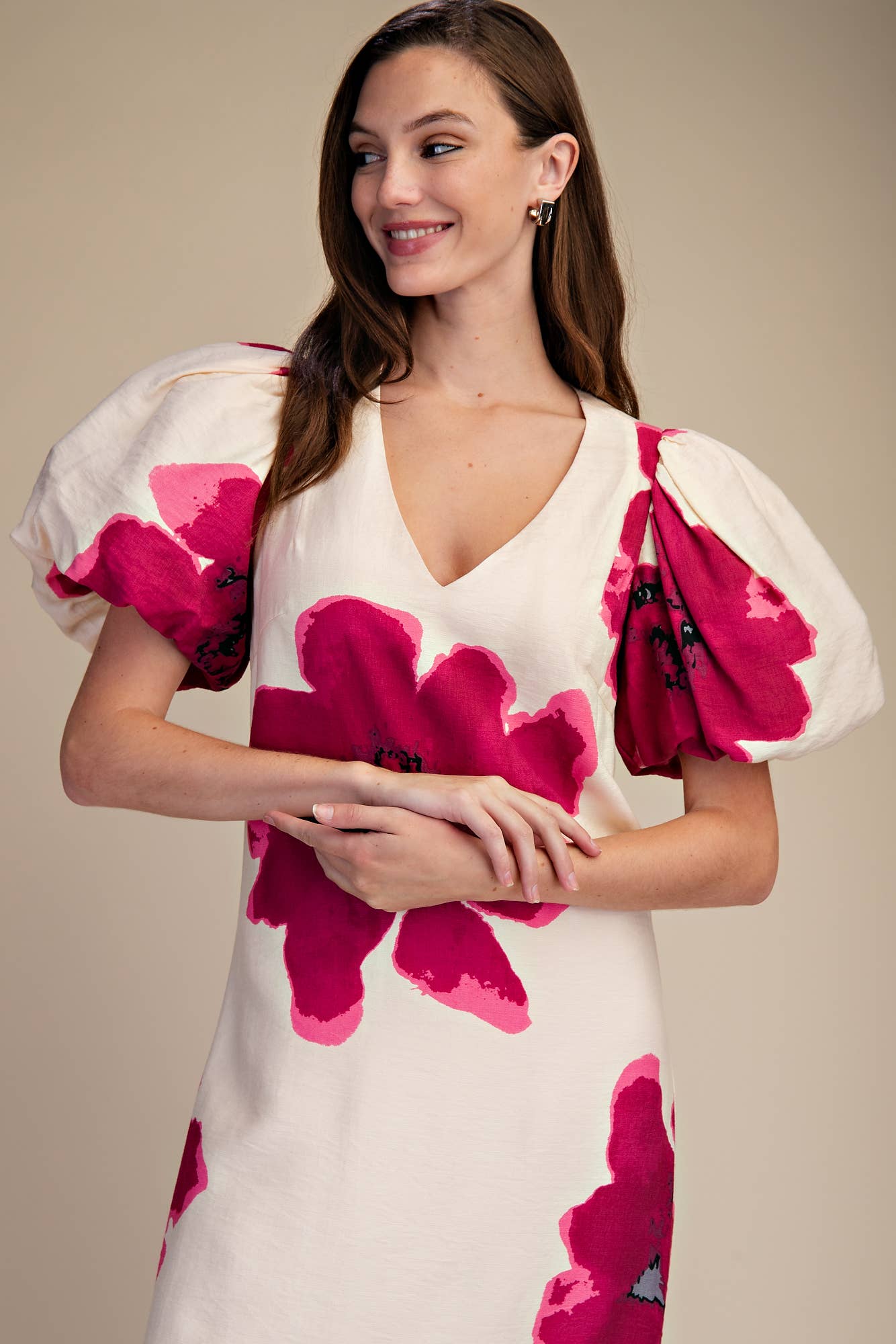 Puff-Sleeve A-Line Maxi Dress