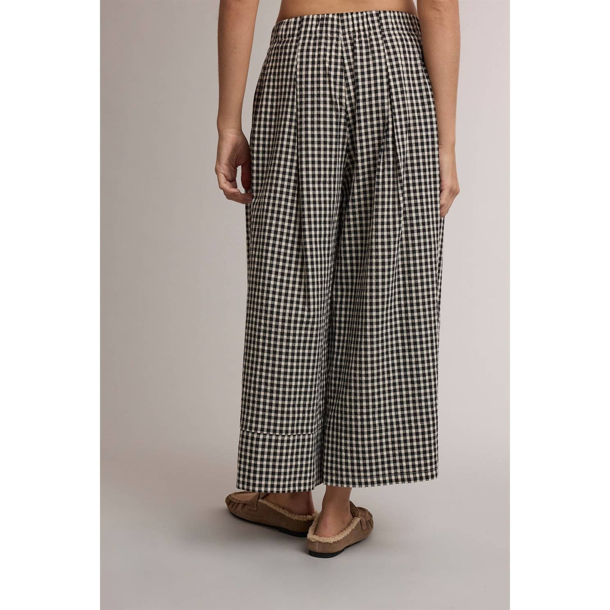 GINGHAM WIDE LEG PULL ON PANTS / WL26-14080