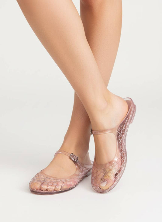 BEVER-01 Woven PVC Jelly Mary Jane Mule Flats