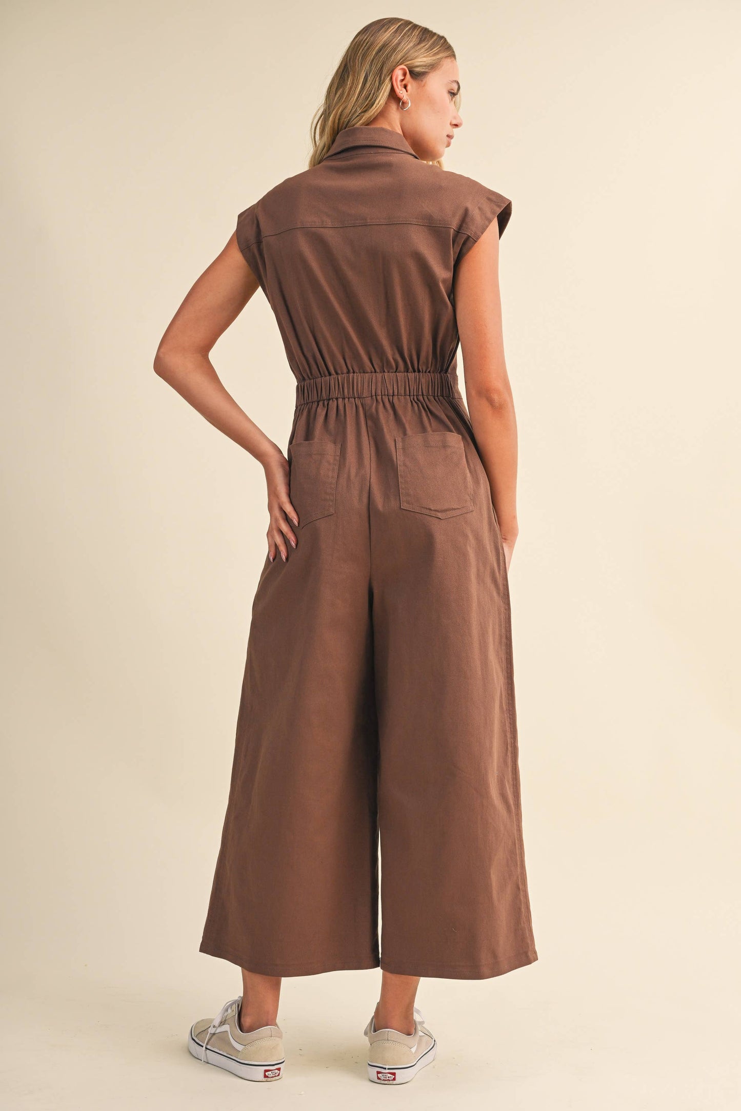 IJP3398 STRETCH COTTON TWILL WIDE LEG CROPPED JUMPSUIT