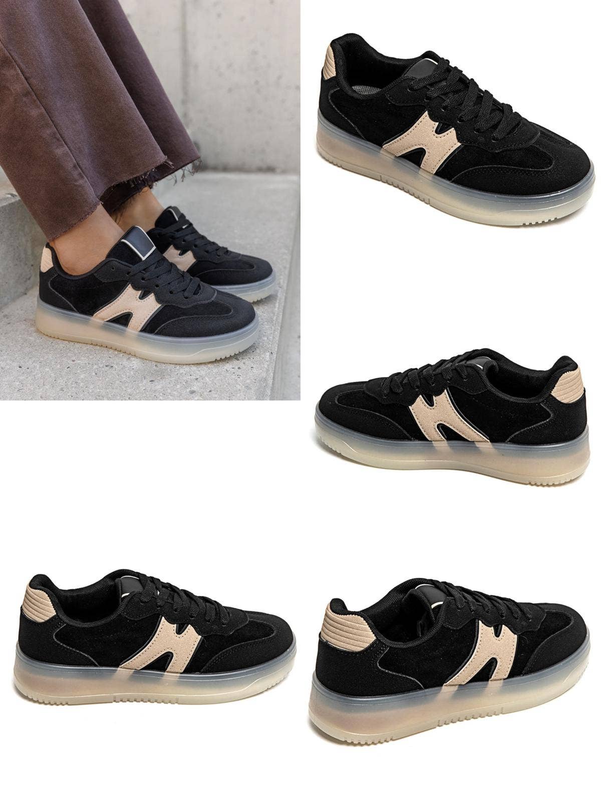 CLASSIC STREET COLOUR CONTRAST FAUX SUEDE LACE UP SNEAKERS