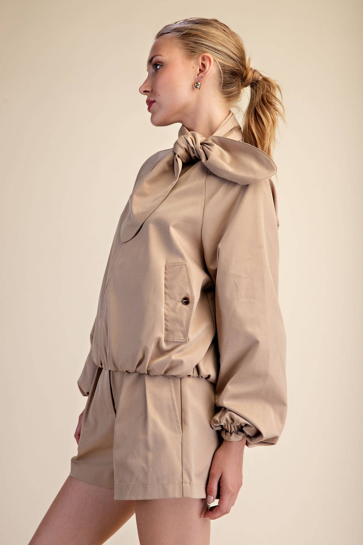 Scarf Collar Long Sleeve Puffy Jacket