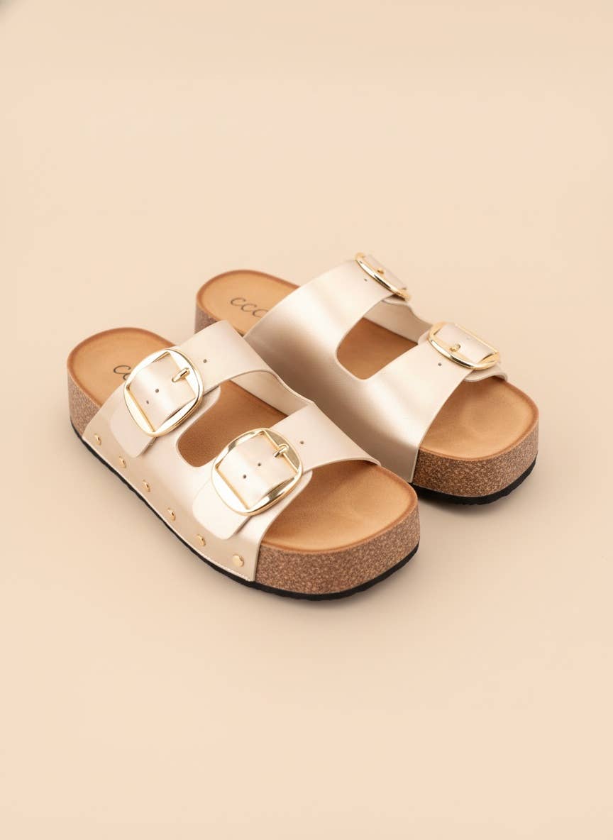 NANCY DOUBLE STRAPS WITH BOLD METAL BUCKLES PLATFORM SANDAL
