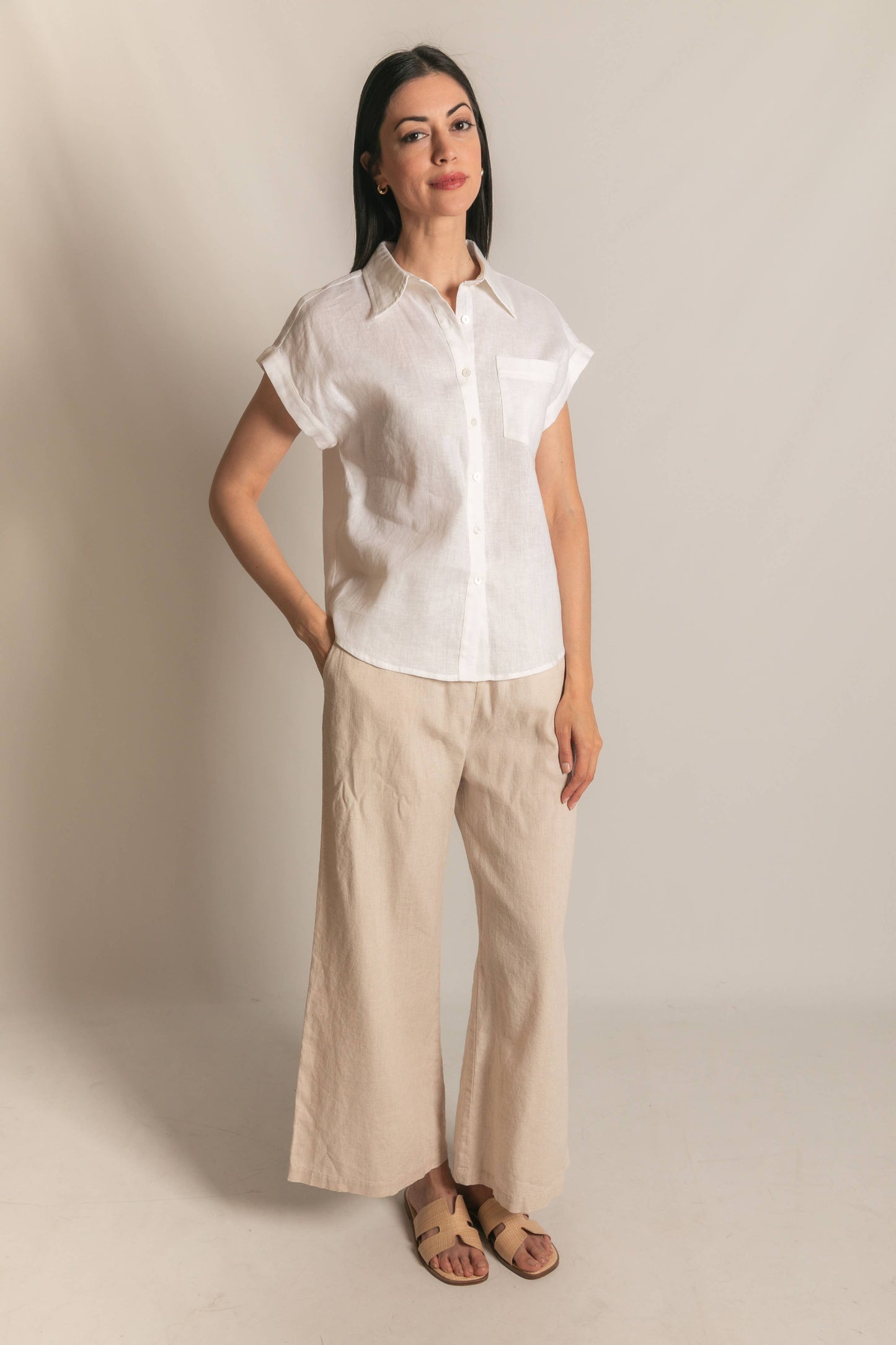 P.CILL Linen Relaxed Short Sleeve Button Up Shirt