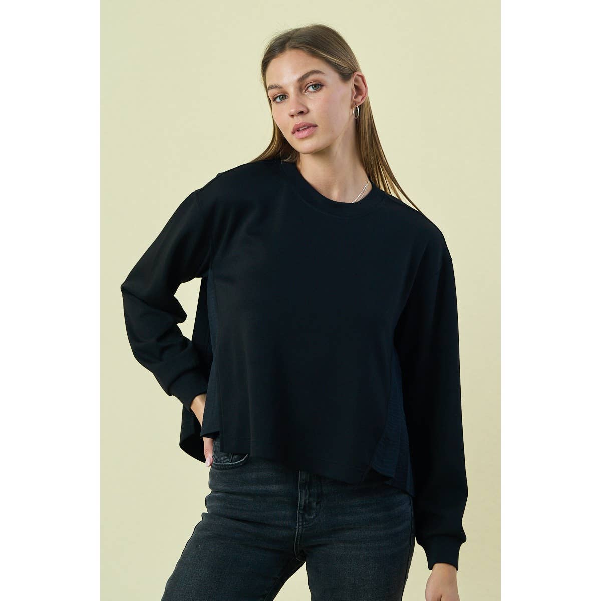 Soft Knit Top With Contrast Pleated Detail