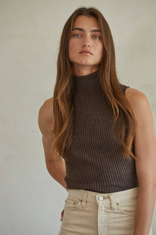 W1574 | Knit Turtleneck Sleeveless Pullover Top