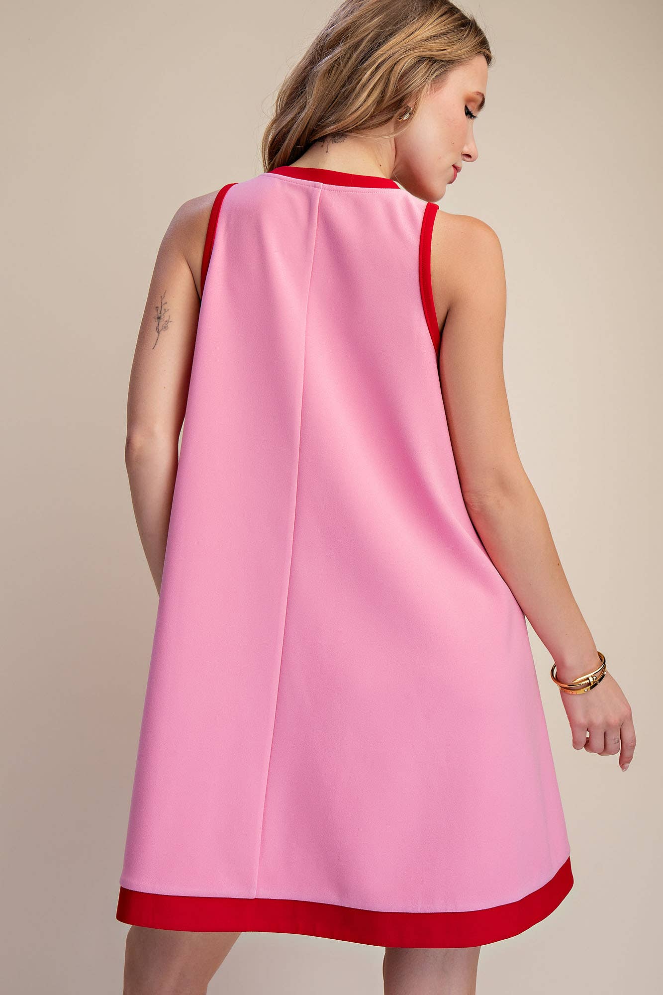 A-line Sleeveless Mini Dress With Round Neck Hem Contrast