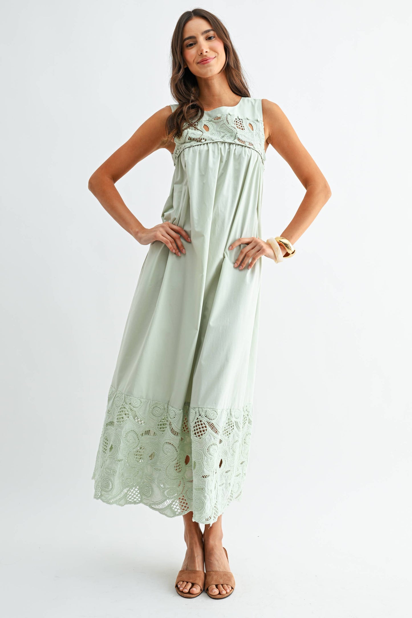 CJD26364 BOHO MAXI DRESS WITH LACE DETAILS